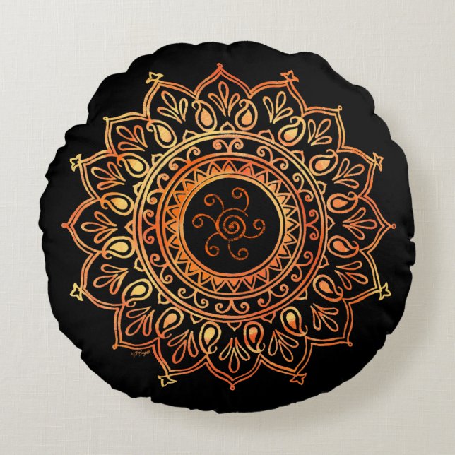 Decorative Indian Sun Round Pillow (Front)