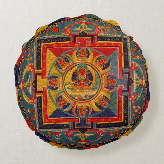 Decorative Indie Art Mandala Round Pillow (Back)