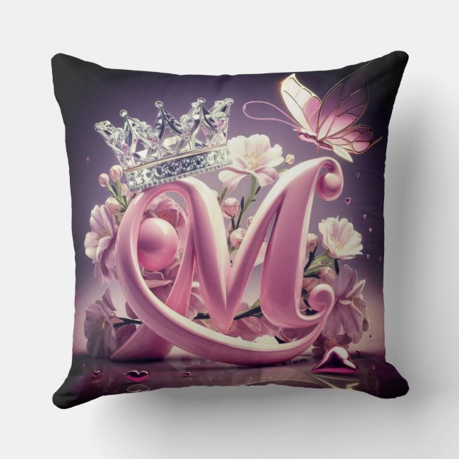 Decorative Initial Letter M – Personalized Monogra Throw Pillow (Back)