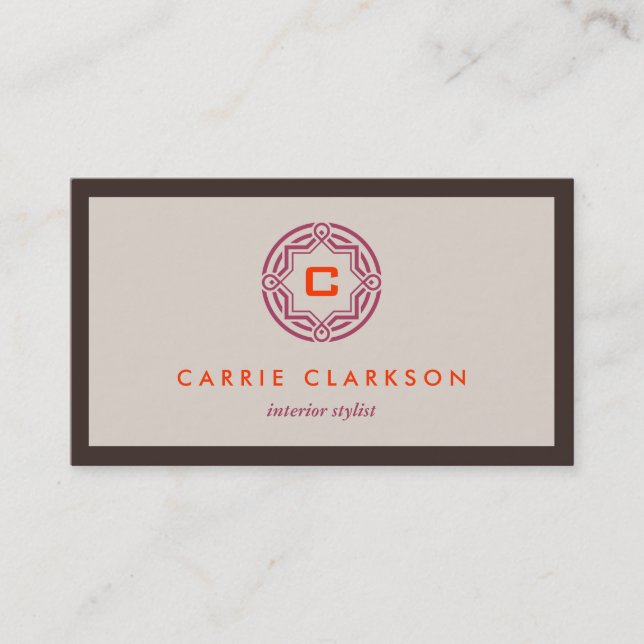 DECORATIVE INITIAL LOGO in TAN PALETTE Business Card (Front)