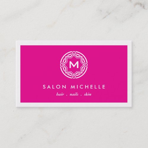 DECORATIVE INITIAL LOGO on MAGENTA Business Card Templates