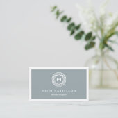 DECORATIVE INITIAL LOGO on SLATE GRAY Business Card (Standing Front)