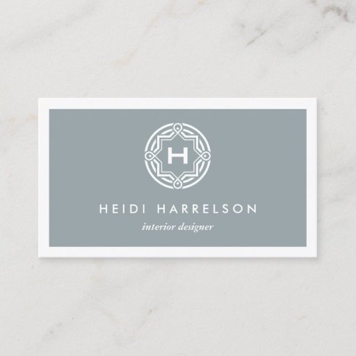 Customizable DECORATIVE INITIAL LOGO on SLATE GRAY Business Cards