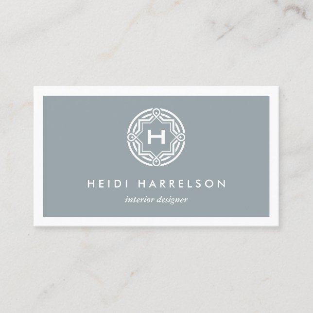 DECORATIVE INITIAL LOGO on SLATE GRAY Business Card (Front)
