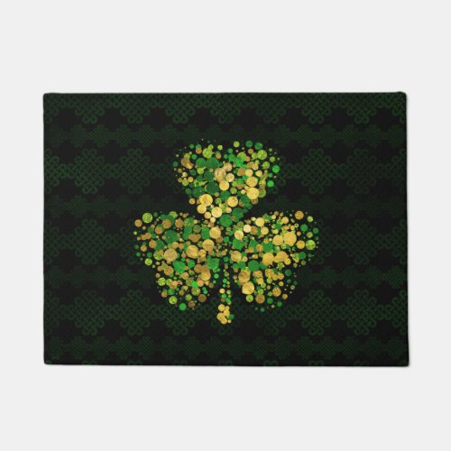 Decorative Irish Shamrock _Clover Gold and Green Doormat