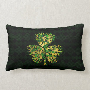 Decorative Irish Shamrock -Clover Gold and Green Lumbar Pillow
