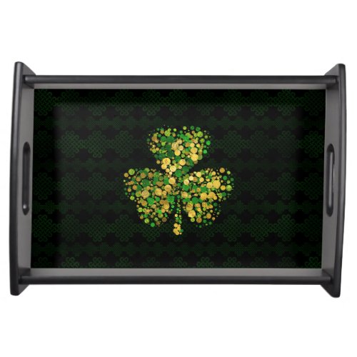 Decorative Irish Shamrock _Clover Gold and Green Serving Tray