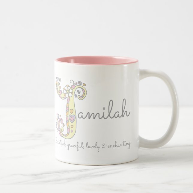 Decorative Jamilah or J name meaning mug (Right)