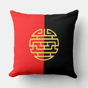 Decorative japanese traditional black yellow throw pillow
