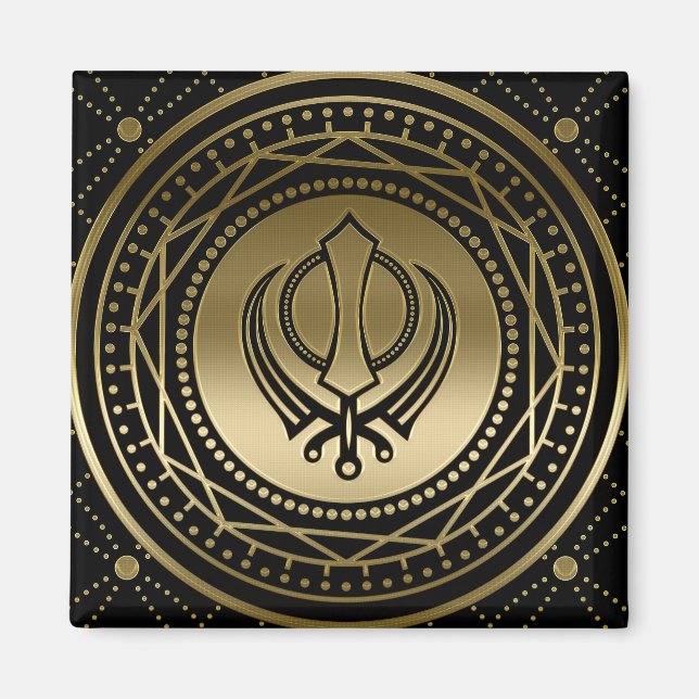 Decorative Khanda symbol gold on black Magnet (Front)