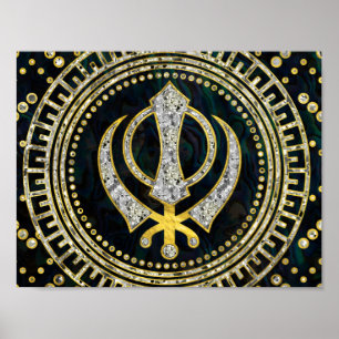 Decorative Khanda symbol with gemstones & gold Poster