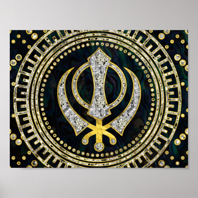 Decorative Khanda symbol with gemstones & gold Poster (Front)