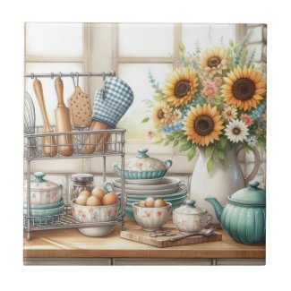 Decorative Kitchen Shelf with Sunflowers