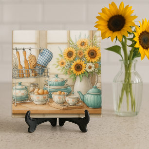 Decorative Kitchen Shelf with Sunflowers Ceramic Tile
