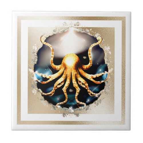 Decorative kraken gold ocean sea creature glam ceramic tile