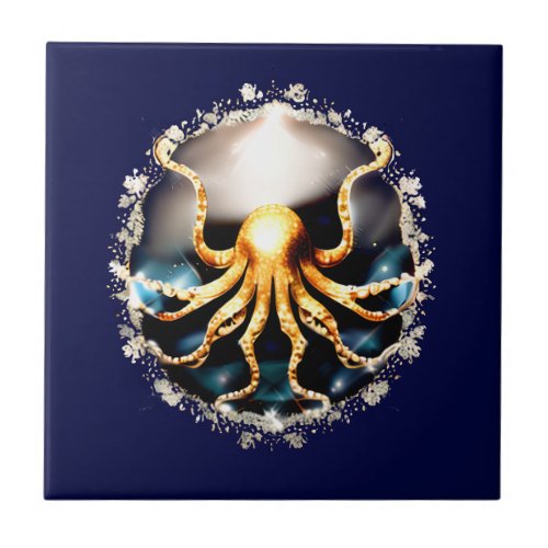 Decorative kraken sea creature glam octopus beach ceramic tile