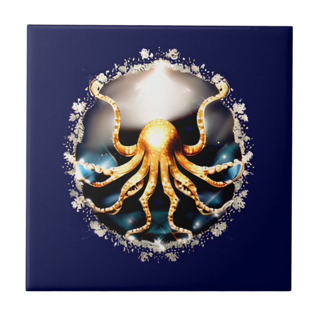 Decorative kraken sea creature glam octopus beach ceramic tile (Front)