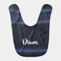 Decorative lace print on blue baby bib