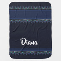 Decorative lace print on blue baby blanket