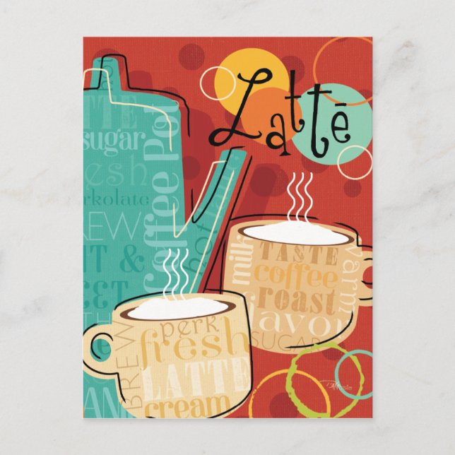 Decorative Latte Pot and Cups Postcard (Front)