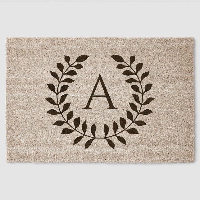 Decorative Laurel Wreath With Custom Monogram Fiber Doormat (Front)