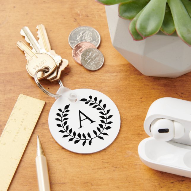 Decorative Laurel Wreath With Custom Monogram Keychain (Desk)