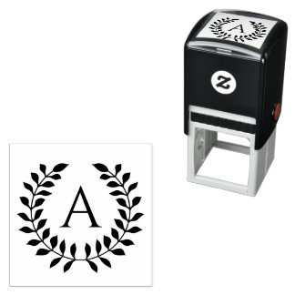 Decorative Laurel Wreath With Custom Monogram Self-inking Stamp
