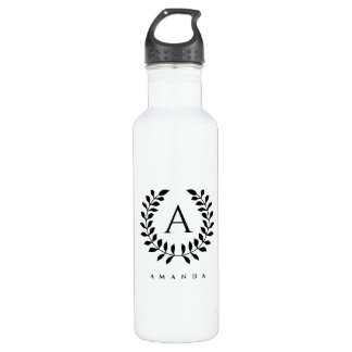 Decorative Laurel Wreath With Custom Monogram Stainless Steel Water Bottle