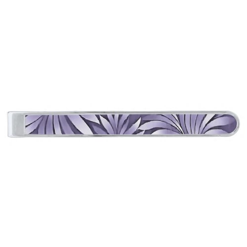 Decorative Leaves in Amethyst and White Silver Finish Tie Bar