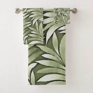 Decorative Leaves In Silvery Green Shades Bath Towel Set