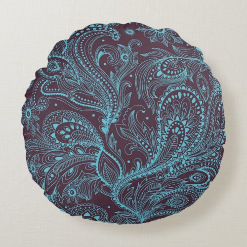 Decorative Leaves Seamless Pattern Background Round Pillow