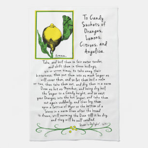 Decorative Lemon Art Tea Towel with Antique Recipe