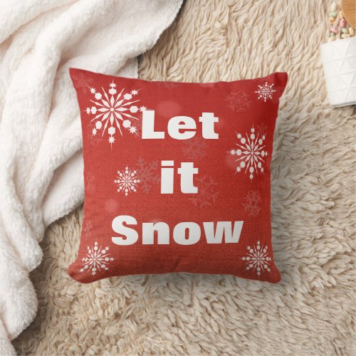 Decorative Let it Snow Crystal Snowflake Christmas Throw Pillow