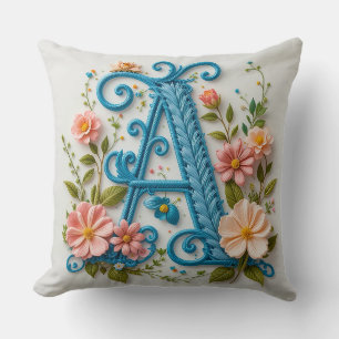 Decorative Letter A Floral Typography Monogram 🌸 Throw Pillow