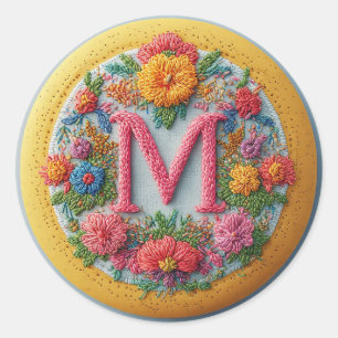 Decorative Letter Art Embroidered Alphabet Design Classic Round Sticker