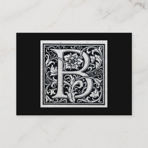Customizable Decorative Letter "B" Woodcut Woodblock Inital Business Card