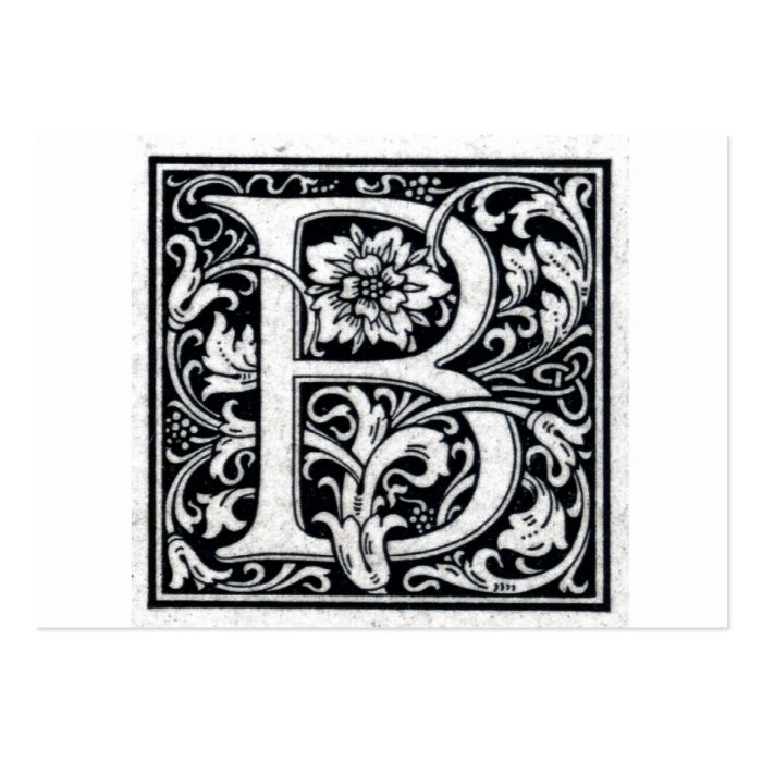Decorative Letter "B" Woodcut Woodblock Inital Business Card Template