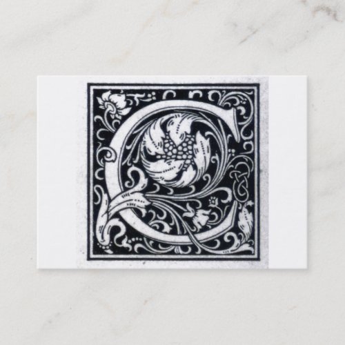 Decorative Letter C Woodcut Woodblock Initial Business Card