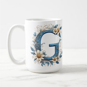 Decorative Letter G With Blue Enamel Coffee Mug