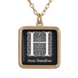 Decorative Letter H Monogram Initial Personalized Gold Plated Necklace