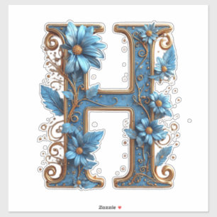 Decorative Letter H With Blue Enamel Sticker