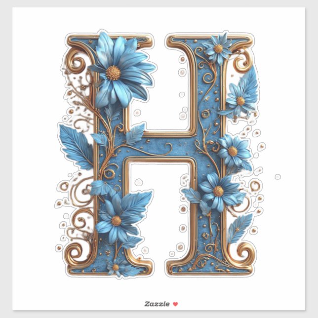 Decorative Letter H With Blue Enamel Sticker (Sheet)