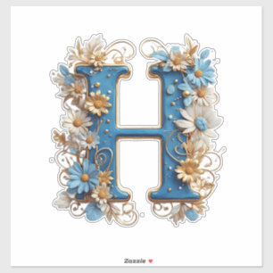Decorative Letter H With Blue Enamel Sticker