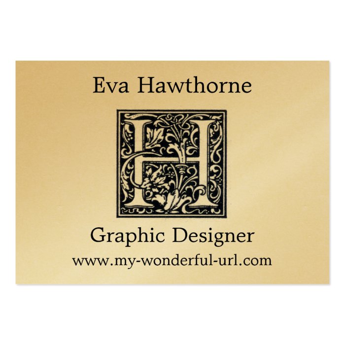 Decorative Letter "H" Woodcut Woodblock Inital Business Card Templates