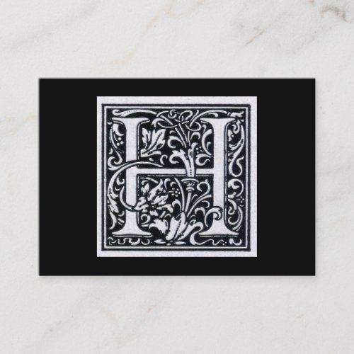 Decorative Letter "H" Woodcut Woodblock Inital Business Cards
