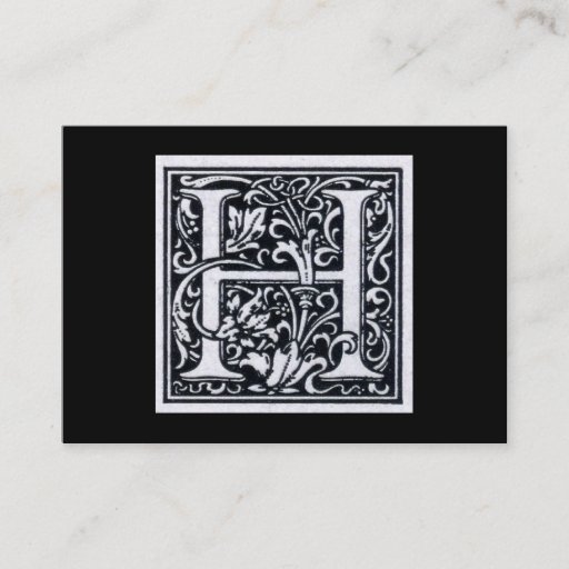 Customizable Decorative Letter "H" Woodcut Woodblock Inital Business Cards