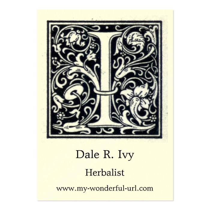 Decorative Letter "I" Woodcut Woodblock Initial Business Card