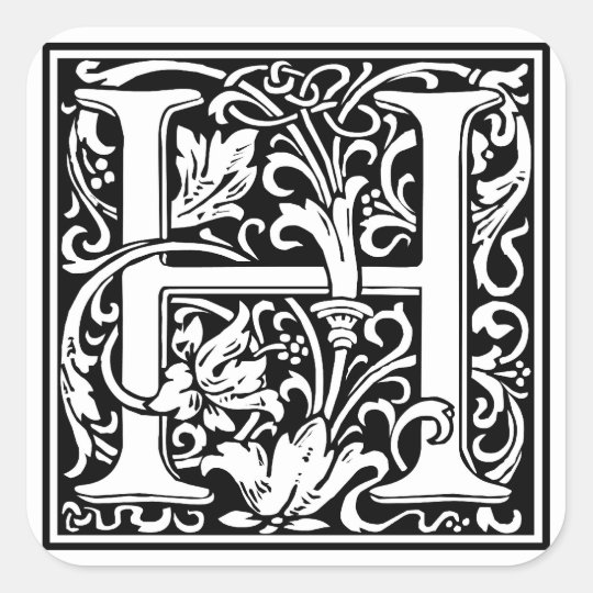 Decorative Letter Initial “H” Square Sticker | Zazzle