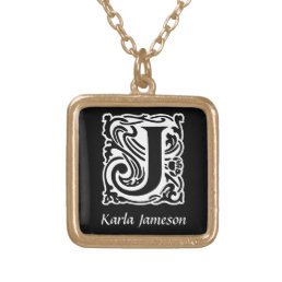 Decorative Letter J Monogram Initial Personalized Gold Plated Necklace