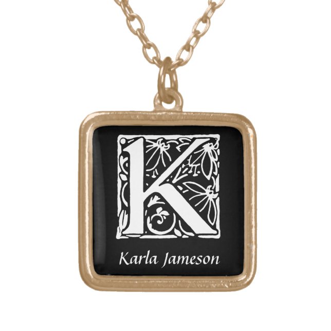 Decorative Letter K Monogram Initial Personalized Gold Plated Necklace (Front)